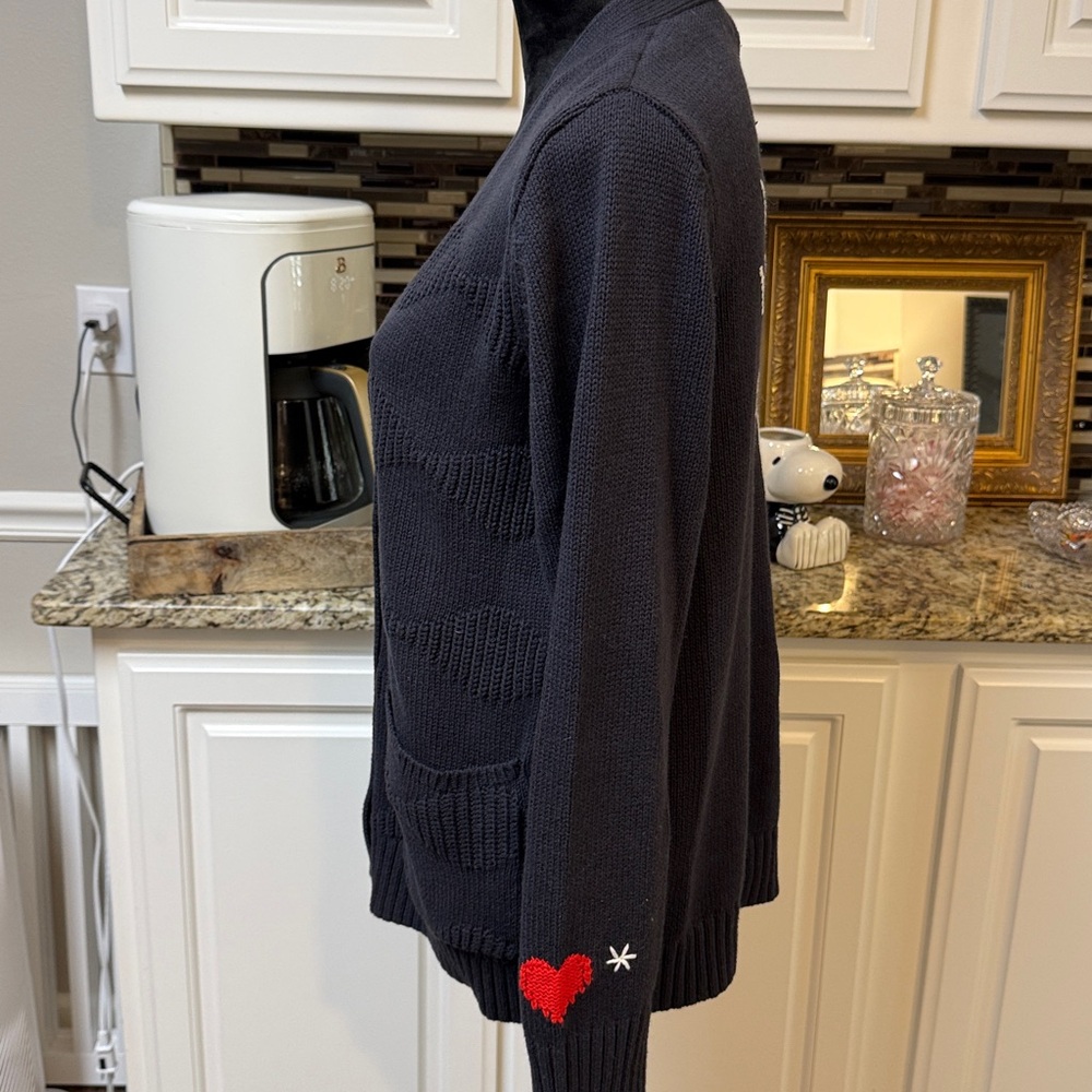 Navy Cardigan with Red and White Accents size medium - Picture 4 of 6